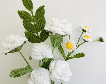Handmade Crochet White Rose Bouquet: Everlasting Yarn Flowers