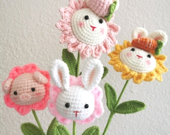 Handmade Crochet Animal Bouquet: Easter Bunny, Pig, Birthday Gift