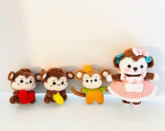Handmade Crochet Monkey Ornament, Cute Animal Keychain