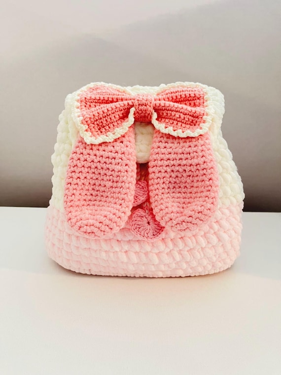 Crochet Bunny Backpack: Handmade Kids Bag, Birthday Gift UK
