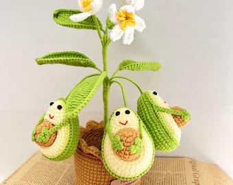 Crochet Avocado Plant: Handmade Yarn Potted Fruit Decoration