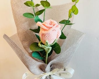 crochet thailand rose+crochet flower+crochet bouquet+forever flower+birthday gift+ Housewarming Present+graduation gift