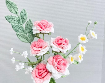 Handmade Pink Rose Crochet Flower Bouquet: Birthday Gift