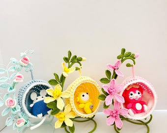 Crochet Flower Stand, Handmade Hanging Chair, Yarn Decor