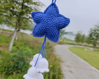 Handmade Crochet Star Car Charm with Lily of the Valley