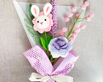 Handmade Crochet Flower Bouquet: Bunny, Forever Flower Gift