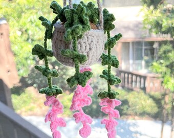 Handmade Crochet Plant Car Charm: Rear View Mirror Decoration