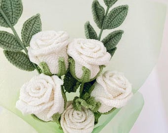 Handmade Crochet White Rose Bouquet: Everlasting Yarn Flowers