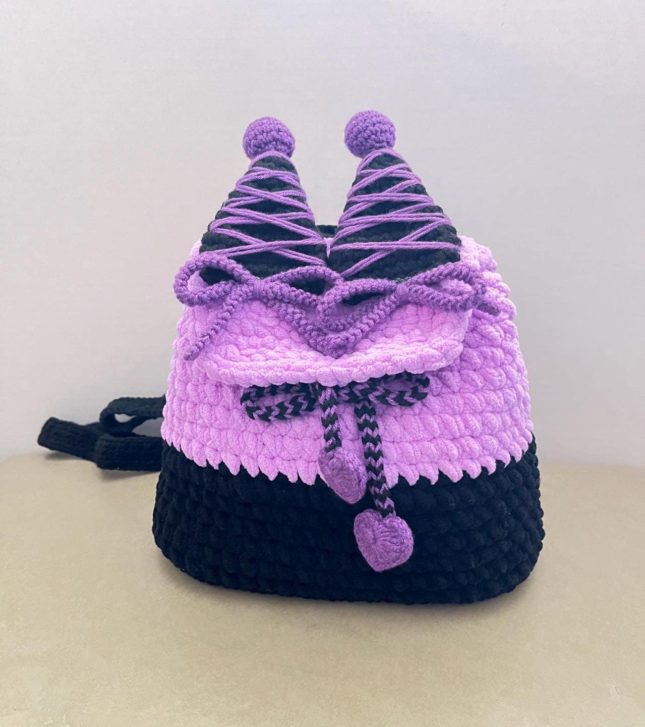 Crochet Backpack: Handmade Purple Yarn Bag for Girls - Etsy display picture 2