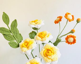Handmade Yellow Crochet Rose Bouquet: Everlasting Floral Gift