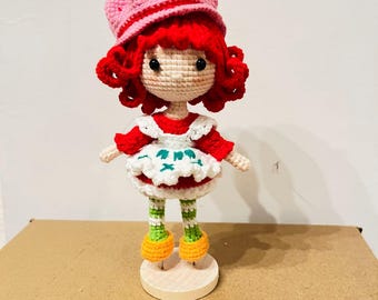 Handmade Crochet Strawberry Shortcake Doll: 7-inch Plush Toy