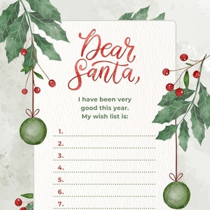 Letter to Santa PRINTABLE / Kids Letter to Santa / Santa Letter/  Dear Santa Letter / Christmas / Printable Santa Letter