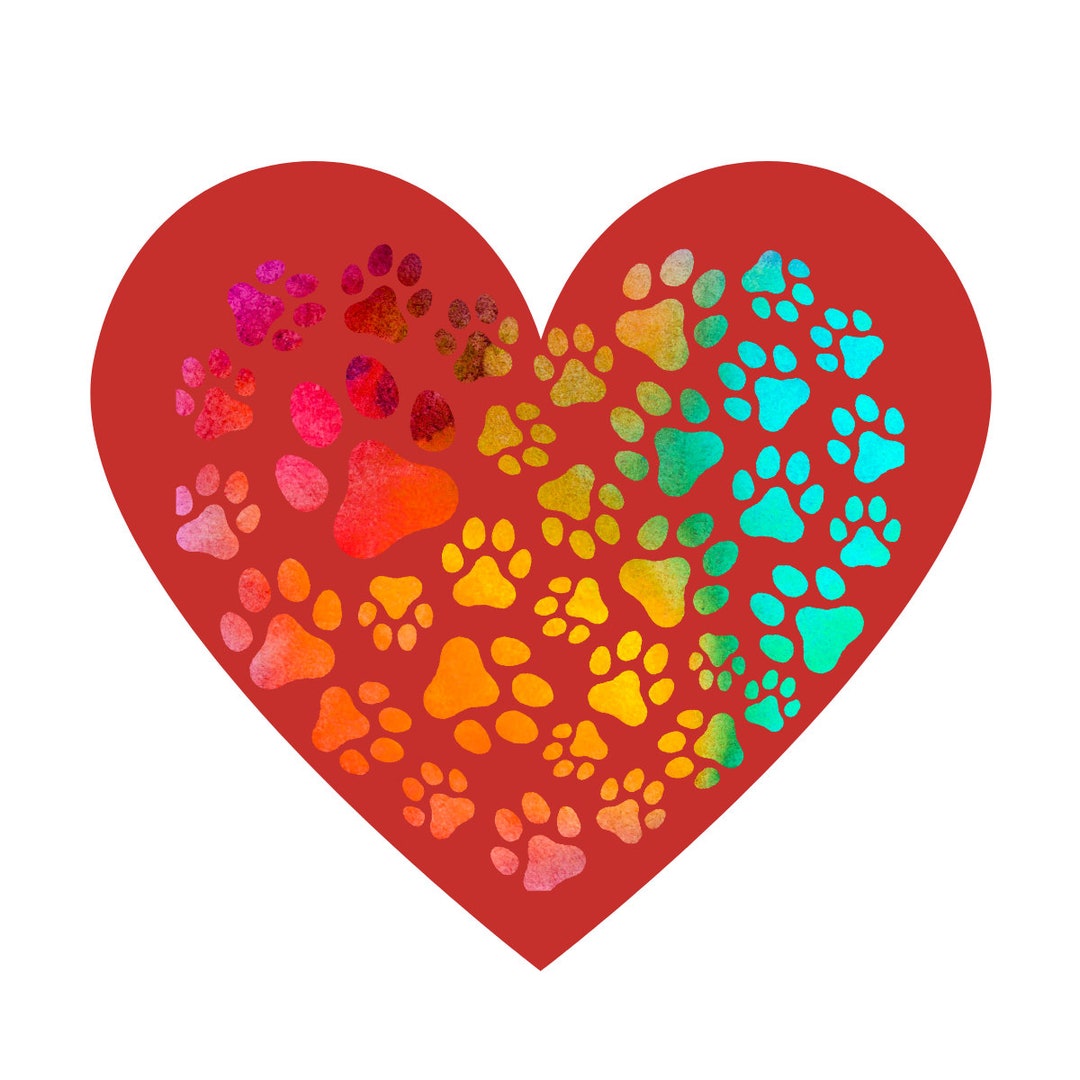 Dog Paw Print Red Heart Etsy