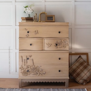 SOLD….Floral Pottery Barn Anthropologie Inspired Tallboy Dixie Dresser SOLD