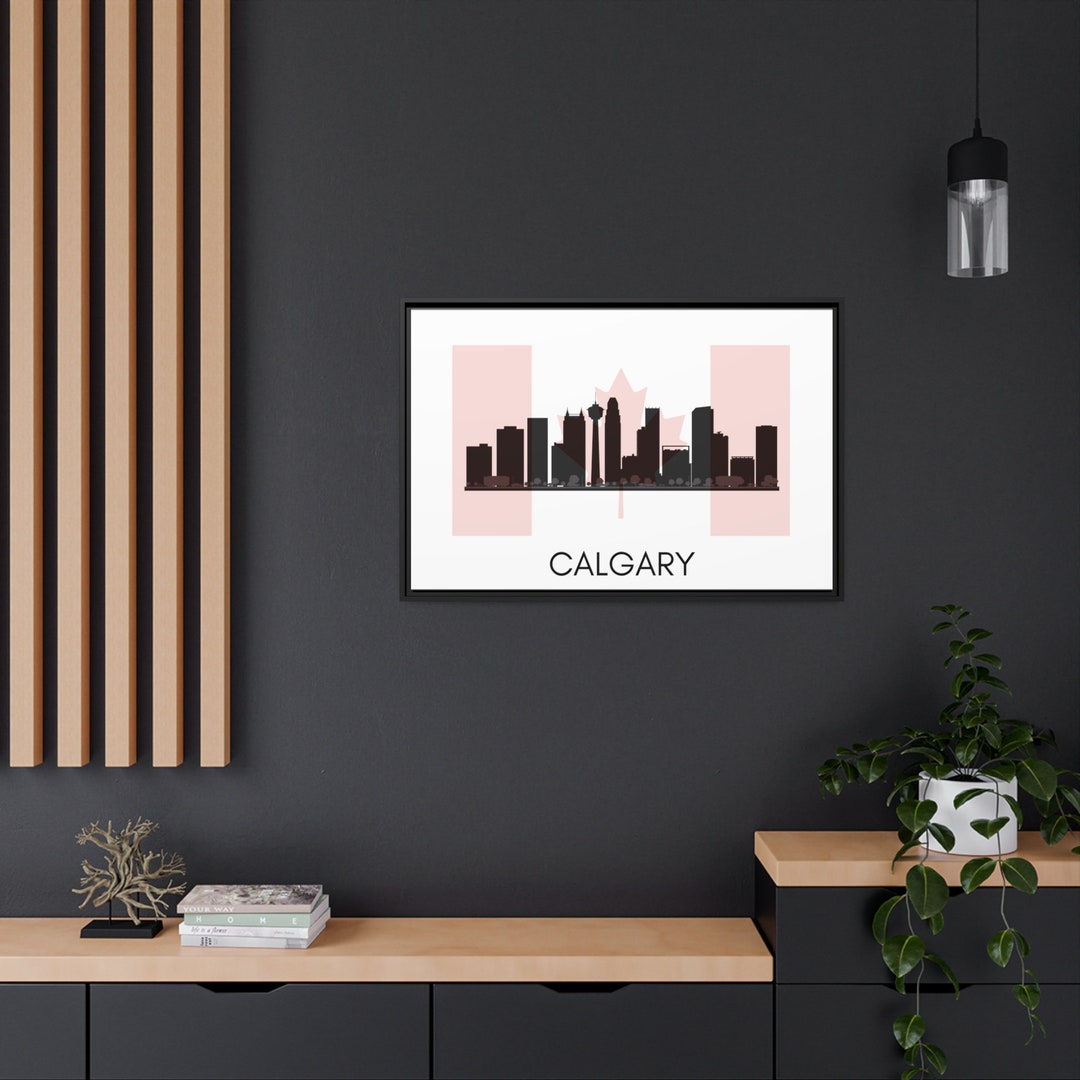 City Silhouettes CALGARY, Canada, Framed City Outline Matte Canvas