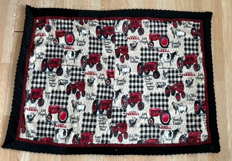 Handmade God Bless the Farmer Fleece Blanket. Tractors, Farming