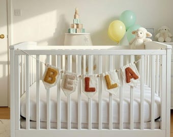 Custom Baby Name Banner | Handmade Linen Name Garland | Personalised Soft Letter Bunting | Nursery Wall Decor & Baby Gift