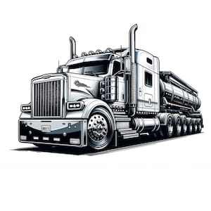 White Tanker Peterbilt Semi-Truck SVG - Commercial Use Vector - Digital Trucking Clipart for DIY & Craft Projects - Instant Download Design