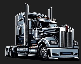 Modern Kenworth W900  Semi-Truck SVG - Commercial Use Vector - Digital Trucking Clipart for DIY & Craft Projects - Instant Download Design