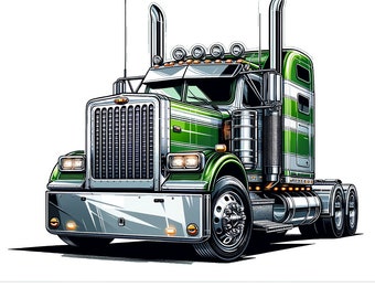 Green and White Peterbilt Semi-Truck SVG - Commercial Use Vector - Digital Trucking Clipart for DIY & Craft Projects - Instant Download