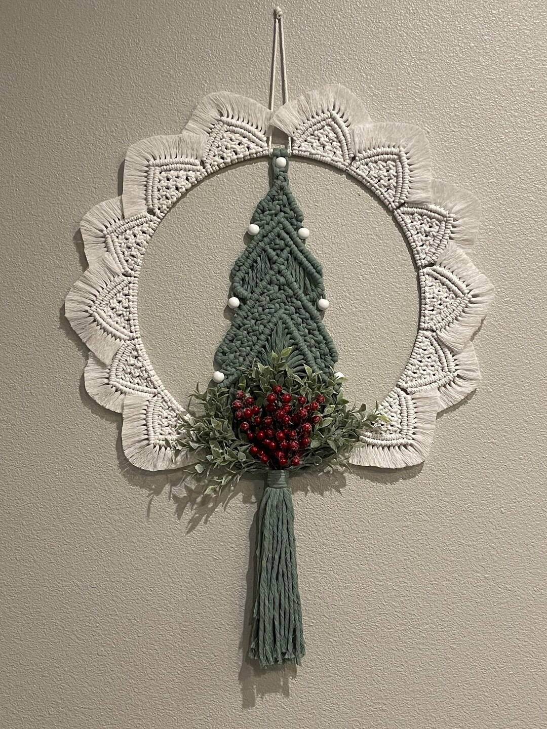 Macrame Christmas Wreath Art Gift Large Decorative Wall Hanging Decor ...