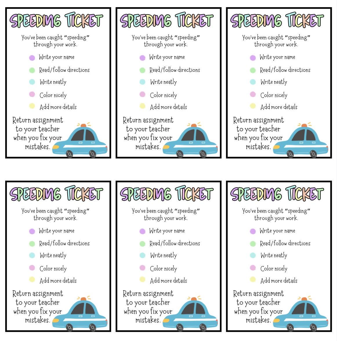 Classroom Speeding Ticket - Etsy