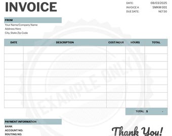 Invoice Template | Google Sheets Instant Download | Reusable Business Billing Spreadsheet | Editable Invoice Form