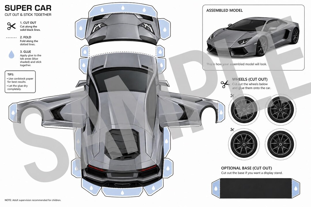 Printable Supercar Papercraft Template | DIY Cut & Fold Sports Car ...