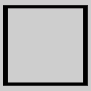 Könnte beinhalten: Ein einfaches quadratisches Grafikdesign mit einer einfarbigen hellgrauen Mitte, die von einem dicken, kräftigen schwarzen Rand umschlossen ist. Die Komposition ist perfekt symmetrisch und bildet einen klaren, geometrischen Rahmen, der den Kontrast zwischen Grau und Schwarz betont.