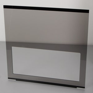 May include: A dark grey glass panel with a smaller rectangular window cut out of the centre. The panel has a black border around the edges.