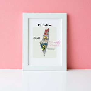 Palästina Karte Digitales Poster, Aquarell Collage, Keffiyeh, Palästina Sammlung, transparenter Hintergrund 5 Größen