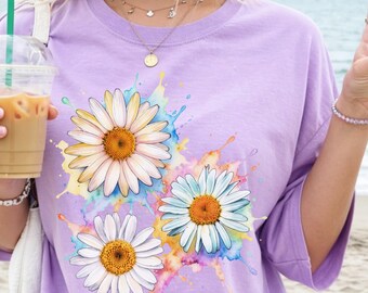 Cute Daisy Flower Shirt, Colorful Floral Tee for Women, Spring Summer Gift, Watercolor Flower Top, Casual Outfit