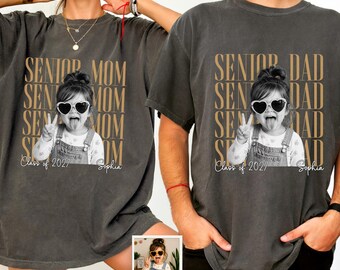 Matching Senior Mom Dad Shirts with Photo, Class of 2027 Graduation Shirts, Personalized Parent Comfort Colors Tees