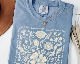 Christian Floral Shirt Psalm 130:5, Comfort Colors Faith Tee, Botanical Bible Verse Shirt, Religious Shirt Women, Minimal Scripture Shirt