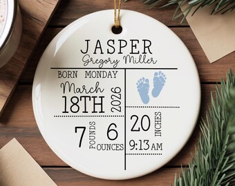 Personalized Baby Birth Announcement Ornament, Custom Baby Birth Stats Christmas Ornament, Newborn Keepsake Gift