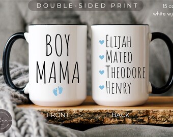 Boy Mama Mug with Kids’ Names, Custom Mom of Boys Mug, Personalized Mother’s Day Gift, Mama Coffee Cup, Mom Mug for Women, Boy Mom