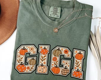 Fall Gigi Shirt, Comfort Colors Pumpkin Gigi T-Shirt, Cute Autumn Floral Grandma Tee, Vintage Fall Gigi Shirt, Gift for Gigi