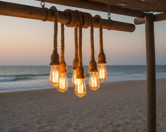 Lámpara de araña rústica de madera, luz industrial, lámpara de brazo de 6 brazos, iluminación de cocina y bar estilo rústico.
