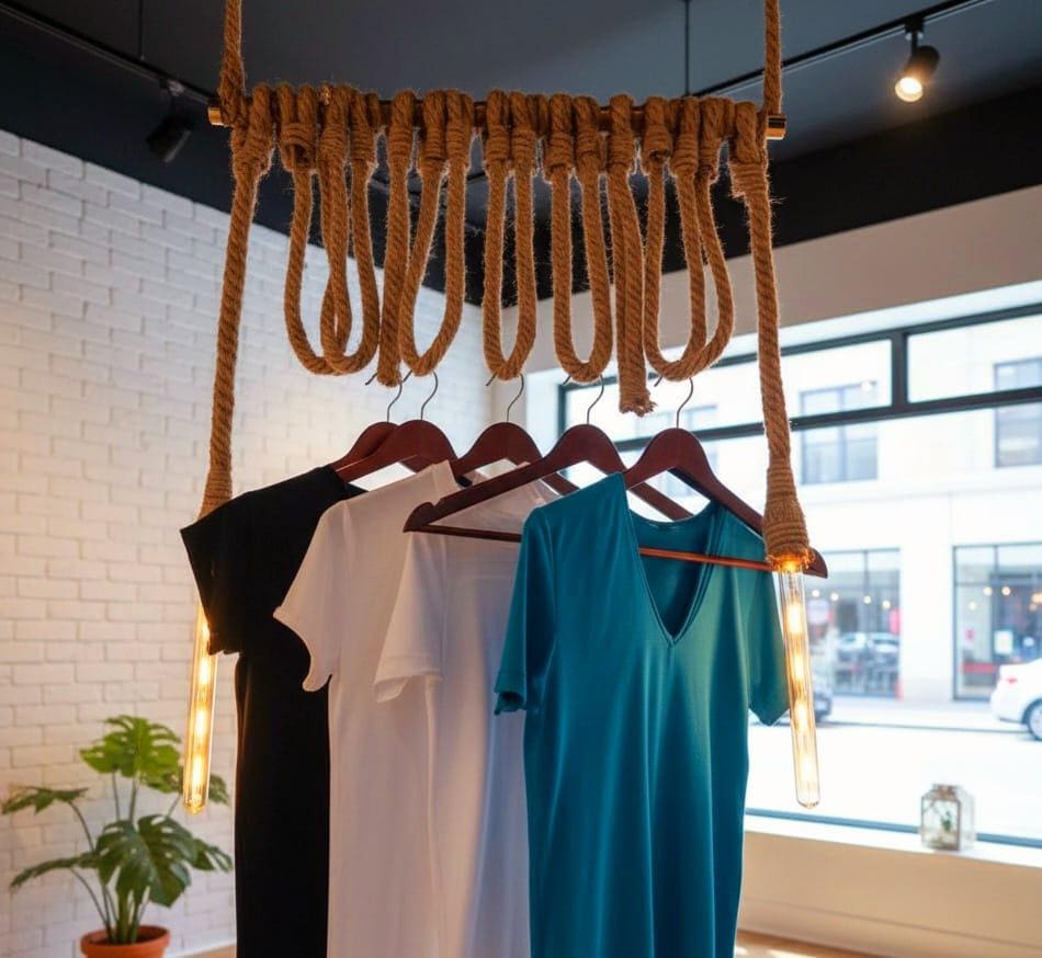 Rackl Robe Industrial Rope Clothes Rack With 2 Lights - UL & CE Certified Ceiling ...