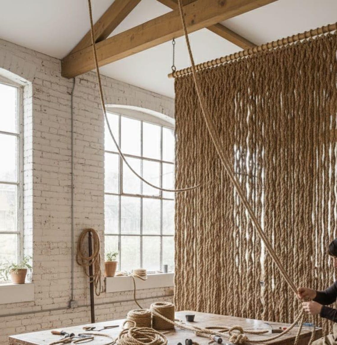 Handmade Jute Rope Partition Wall Hanging | Boho Macrame Room Divider ...