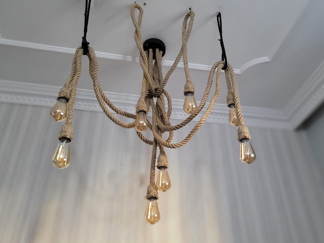 Shell Chandelie Rwith Rope Desing Hemp Rope Chandelier, 8 Arm Rope Pendant Lighting, Authentic ...