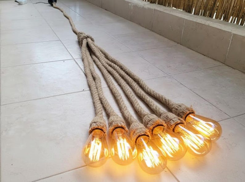 Bulb On Rope Design Multi-pendant Rope Chandelier, 4-6-8-10 in 1 Rope Light Options ...