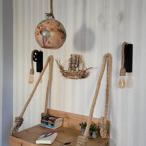 Rope Hanging Wall Table, Swing Table, Rustic Study Table, Entryway ...