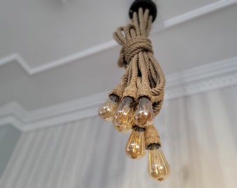Rustic Hemp Rope Chandelier: 8-Arm Barn Lighting