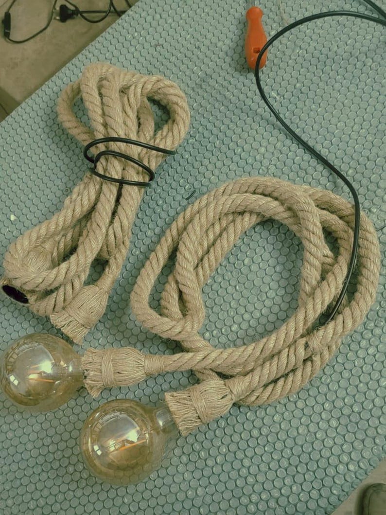 Rustic Swag Chandelier, Double Head Rope Light, Farmhouse Ceiling ...