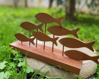 Wooden Fish Nautical Decor: Beach House Decor, Set of 7