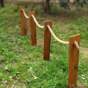 rope and wood garden fence, wood rustic fence in customizable colors, country house decor, farm house garden fences, garden decor