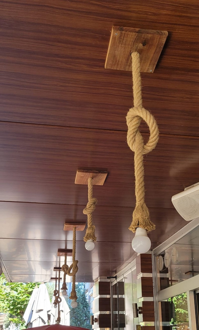 Light Fixture Rope Rustic Rustic Hemp Rope Pendant Lighting Fixture, Decorative Natural Rope Lamp ...