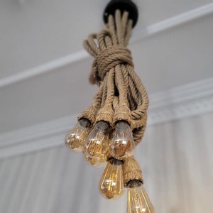 Rope chandelier, 8 arm design rope pendant lighting, authentic rope chandelier, jute rope natural ceiling light, farmhouse rope lamp decor