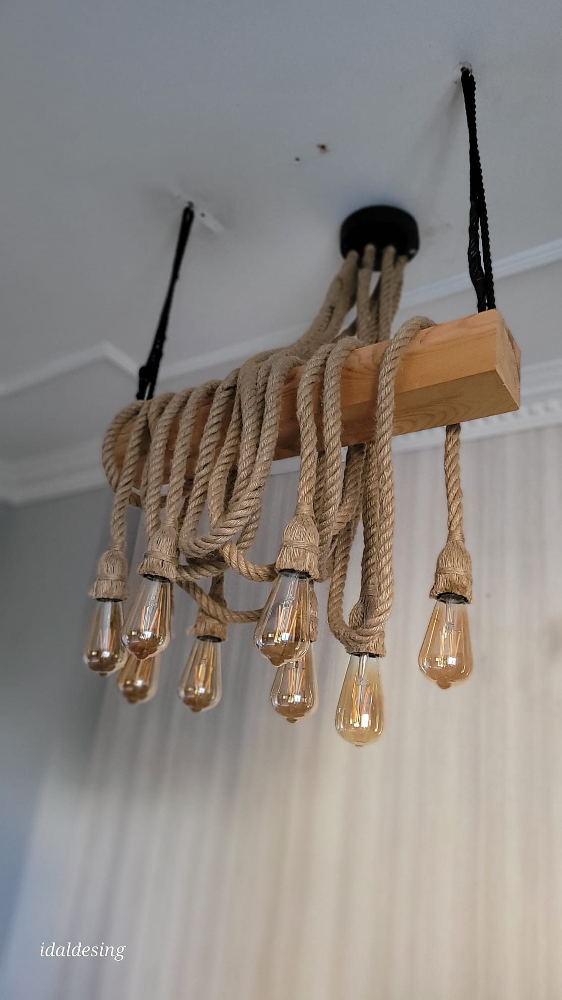 Rustic Wood Beam Rope Chandelier Light Fixture Authentic - Etsy